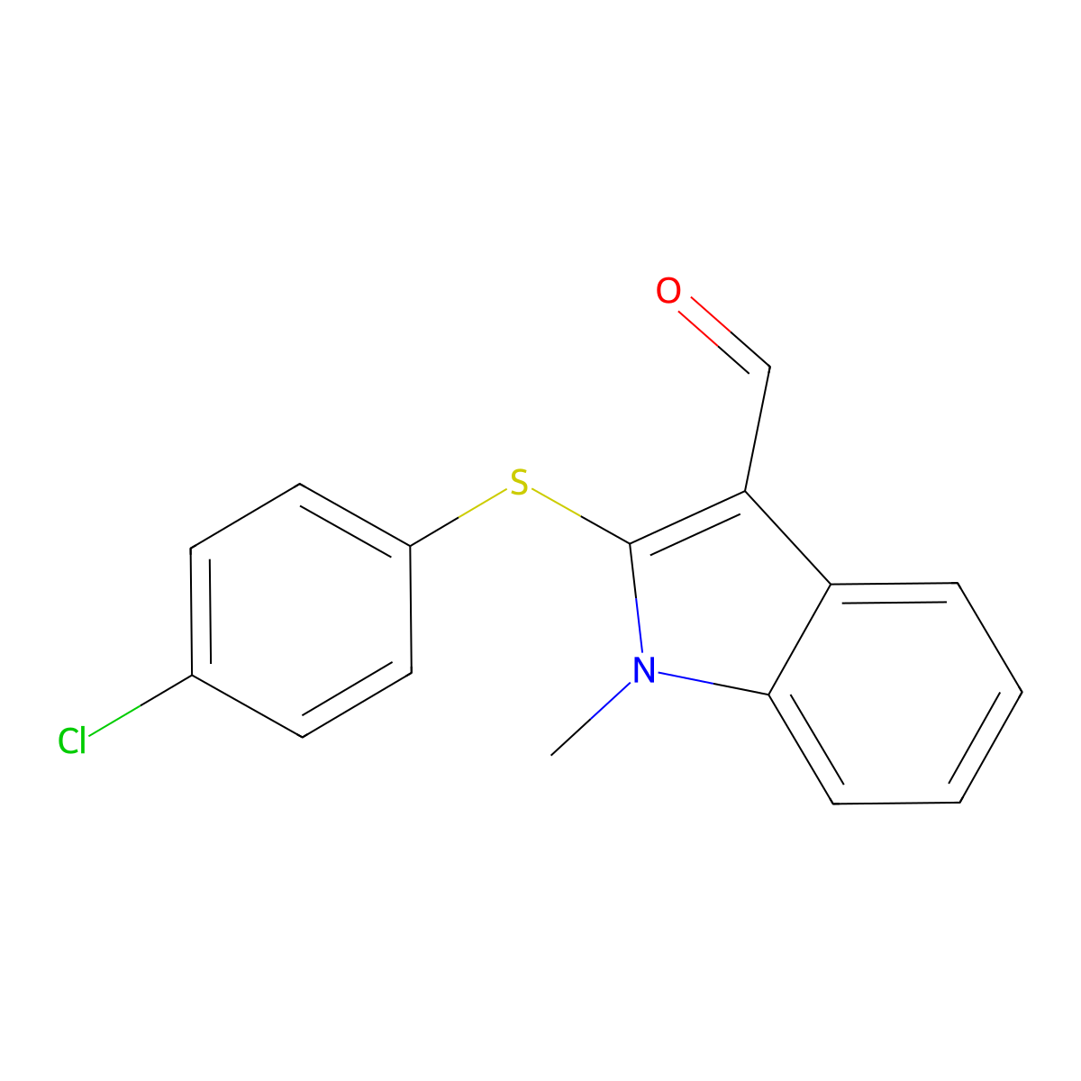2-[(4-chlorophenyl)sulfanyl]-1-methyl-1H-indole-3-carbaldehyde molecular structure, CAS 338416-17-4