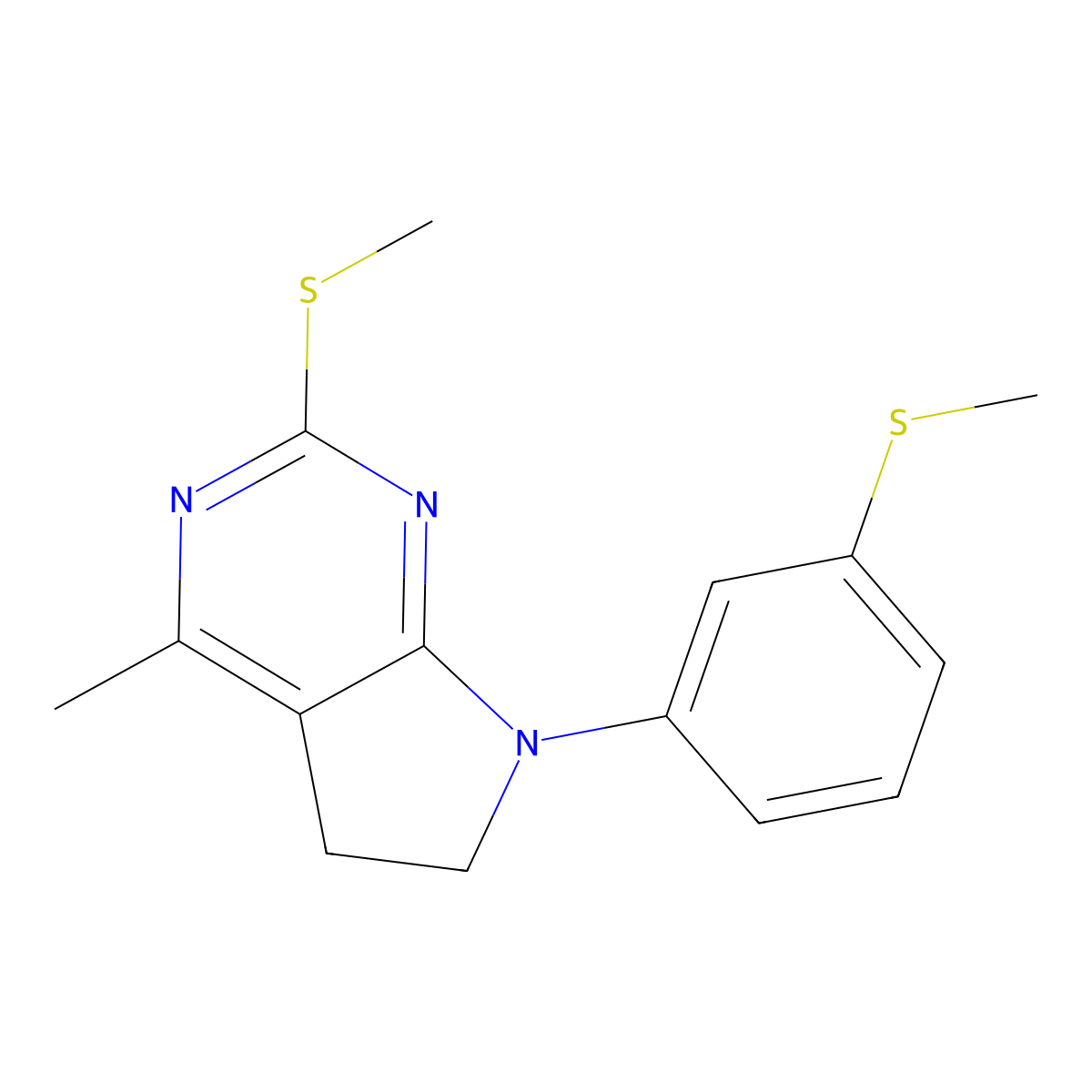 4-methyl-2-(methylsulfanyl)-7-[3-(methylsulfanyl)phenyl]-6,7-dihydro-5H-pyrrolo[2,3-d]pyrimidine molecular structure, CAS 338416-20-9