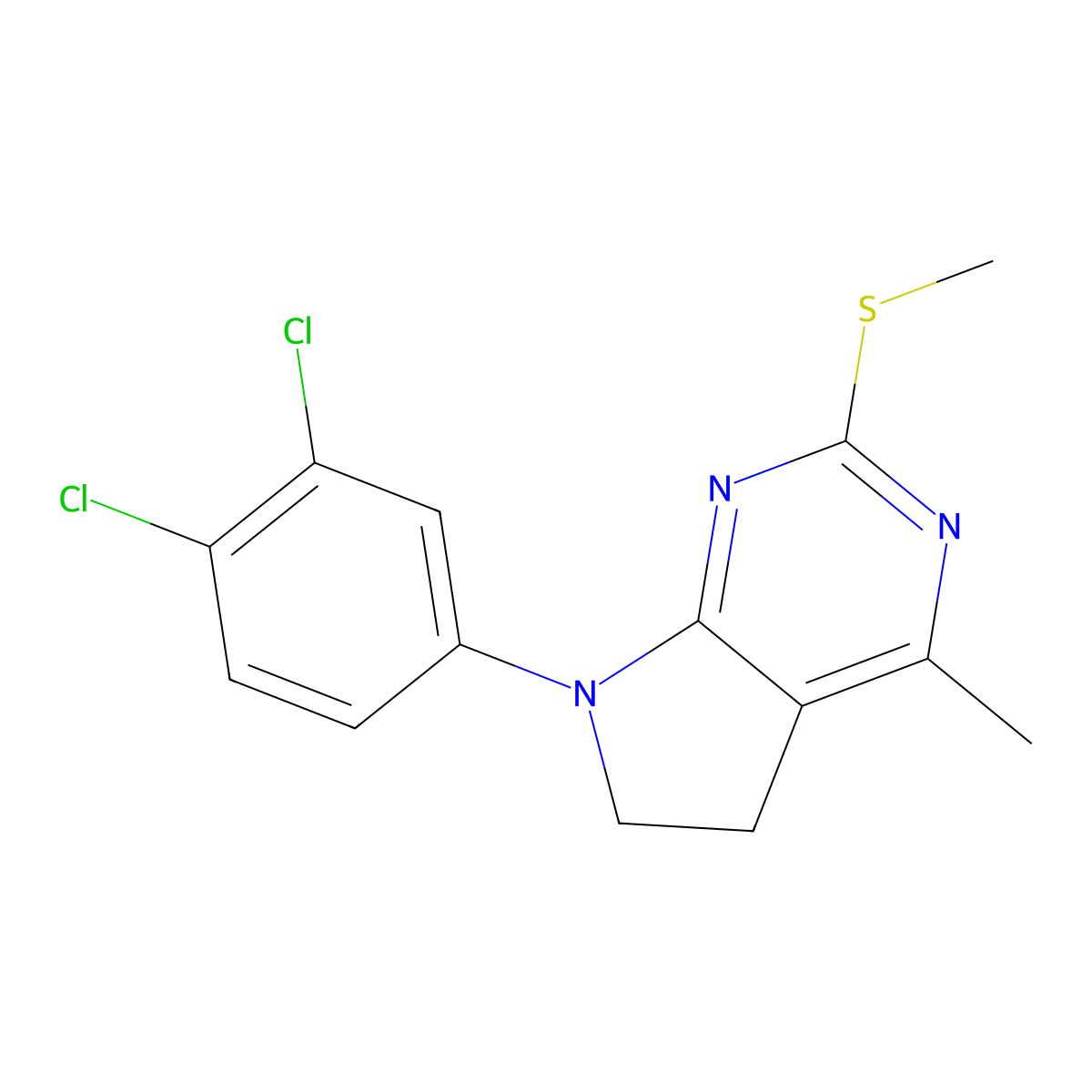 7-(3,4-dichlorophenyl)-4-methyl-2-(methylsulfanyl)-6,7-dihydro-5H-pyrrolo[2,3-d]pyrimidine molecular structure, CAS 338416-22-1