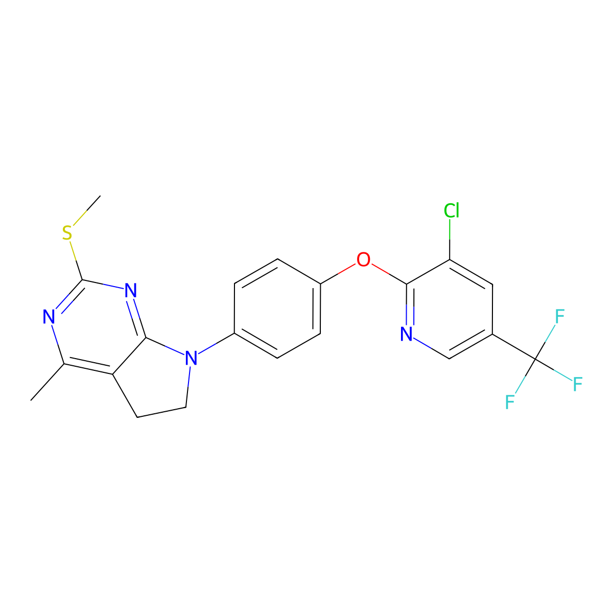 7-(4-{[3-chloro-5-(trifluoromethyl)-2-pyridinyl]oxy}phenyl)-4-methyl-2-(methylsulfanyl)-6,7-dihydro-5H-pyrrolo[2,3-d]pyrimidine molecular structure, CAS 338416-24-3