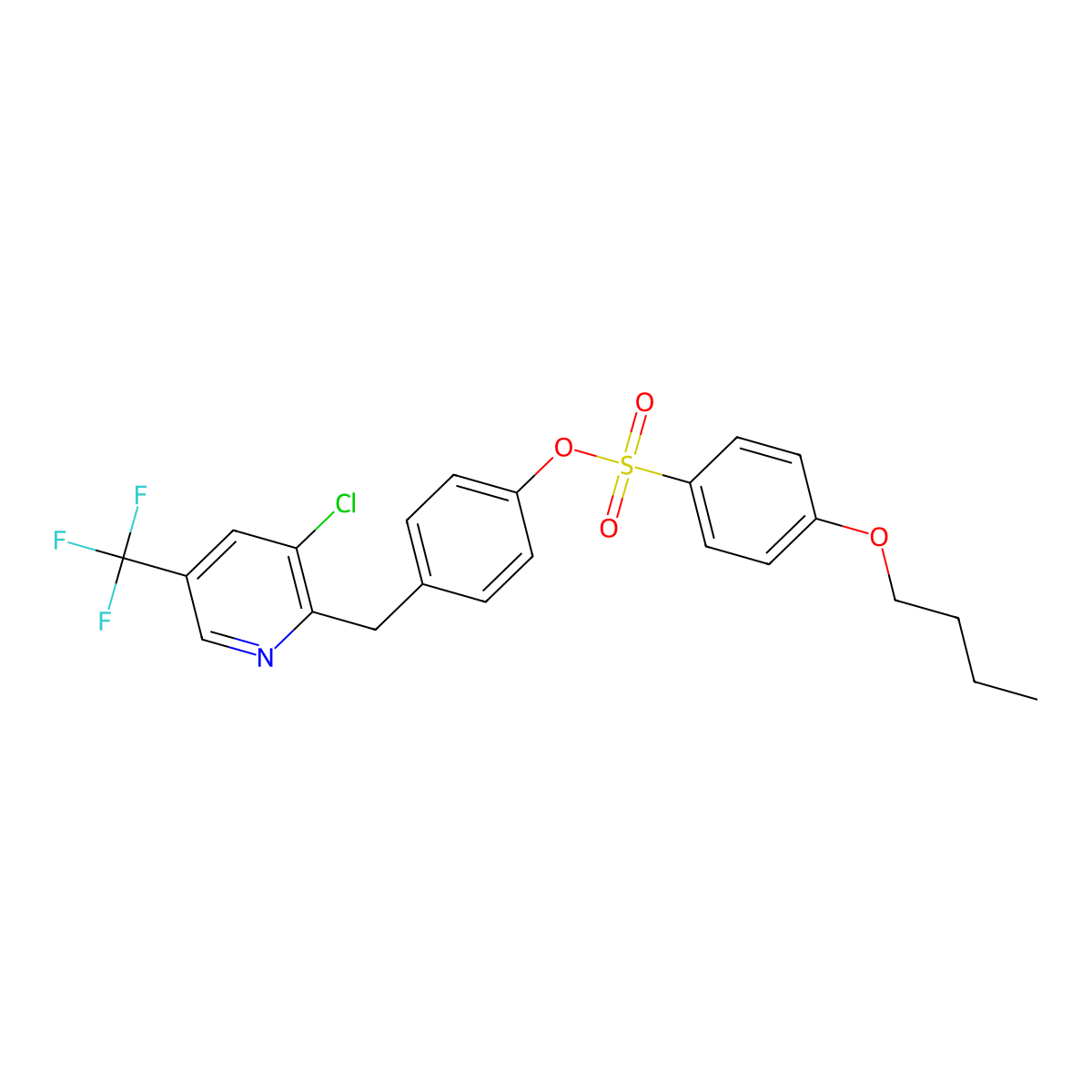 4-{[3-Chloro-5-(trifluoromethyl)-2-pyridinyl]methyl}phenyl 4-butoxybenzenesulfonate molecular structure, CAS 338416-28-7