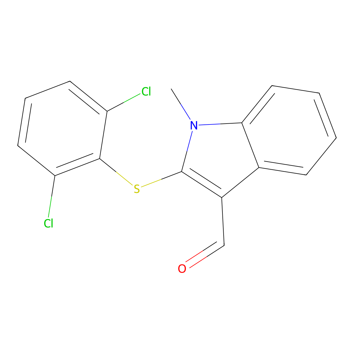 2-[(2,6-dichlorophenyl)sulfanyl]-1-methyl-1H-indole-3-carbaldehyde molecular structure, CAS 338416-35-6
