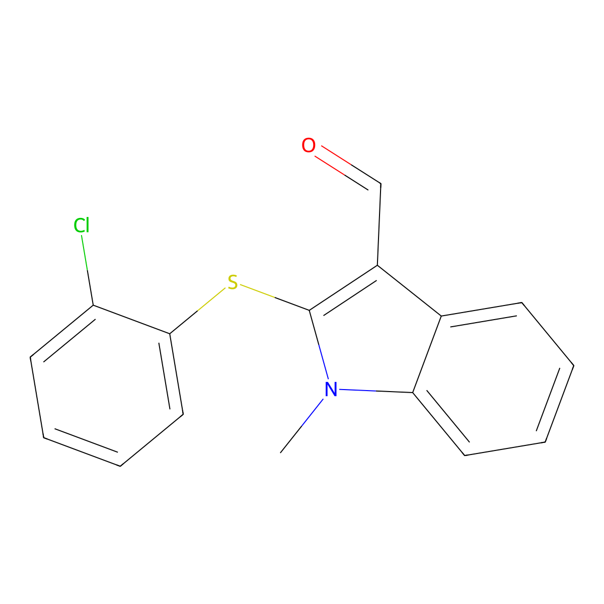 2-[(2-chlorophenyl)sulfanyl]-1-methyl-1H-indole-3-carbaldehyde molecular structure, CAS 338416-38-9