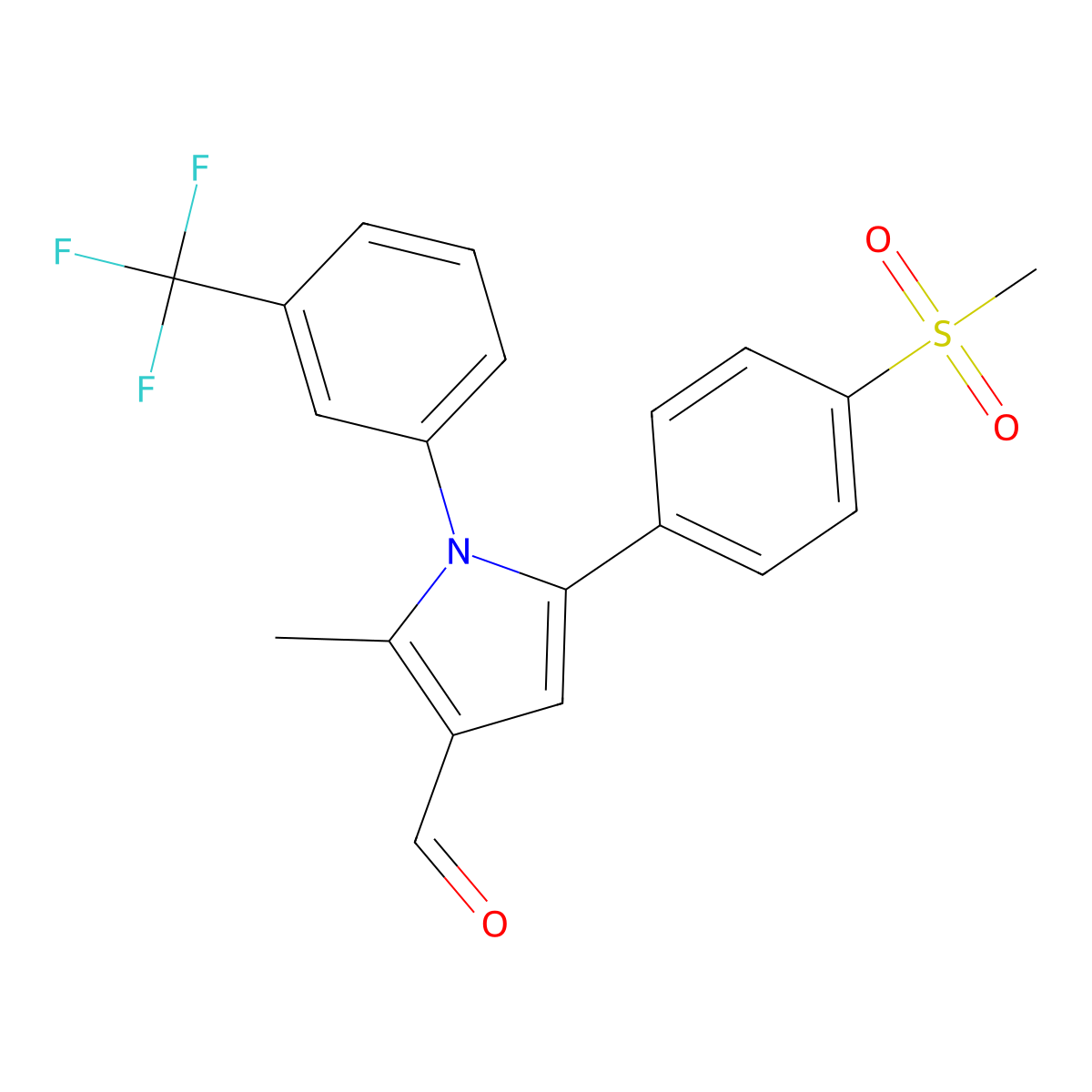 2-methyl-5-[4-(methylsulfonyl)phenyl]-1-[3-(trifluoromethyl)phenyl]-1H-pyrrole-3-carbaldehyde molecular structure, CAS 338416-44-7