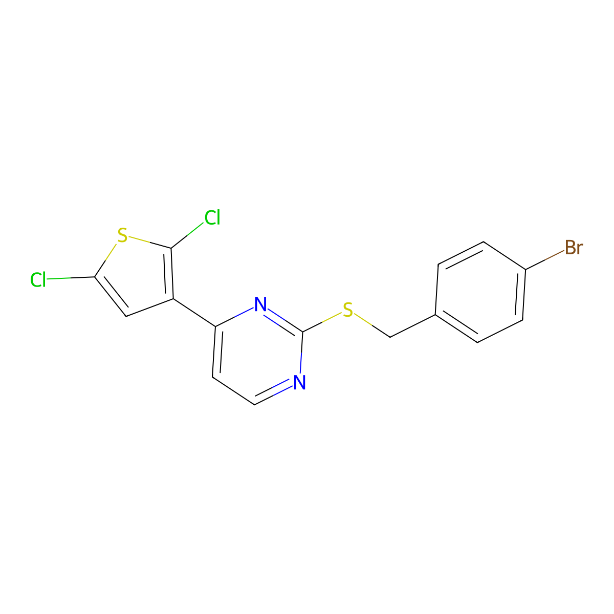 2-[(4-Bromobenzyl)sulfanyl]-4-(2,5-dichloro-3-thienyl)pyrimidine molecular structure, CAS 338416-46-9