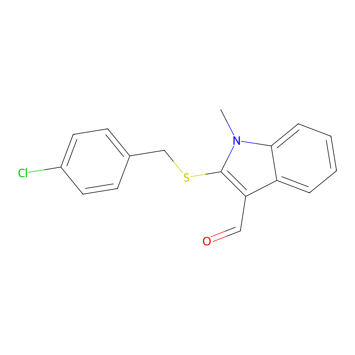 2-[(4-chlorobenzyl)sulfanyl]-1-methyl-1H-indole-3-carbaldehyde molecular structure, CAS 338416-58-3