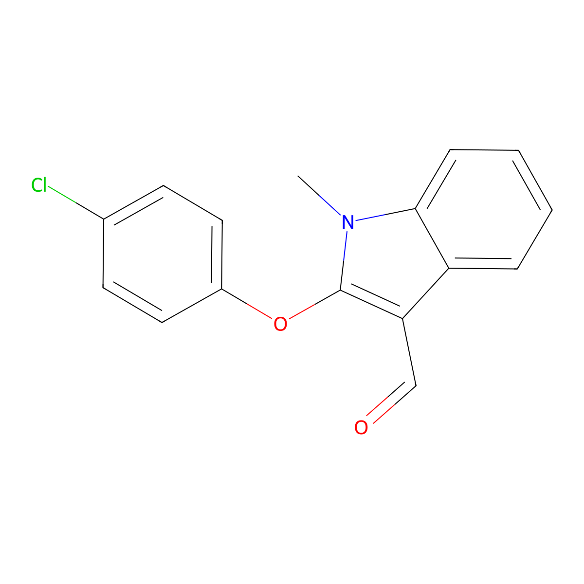 2-(4-chlorophenoxy)-1-methyl-1H-indole-3-carbaldehyde molecular structure, CAS 338416-66-3