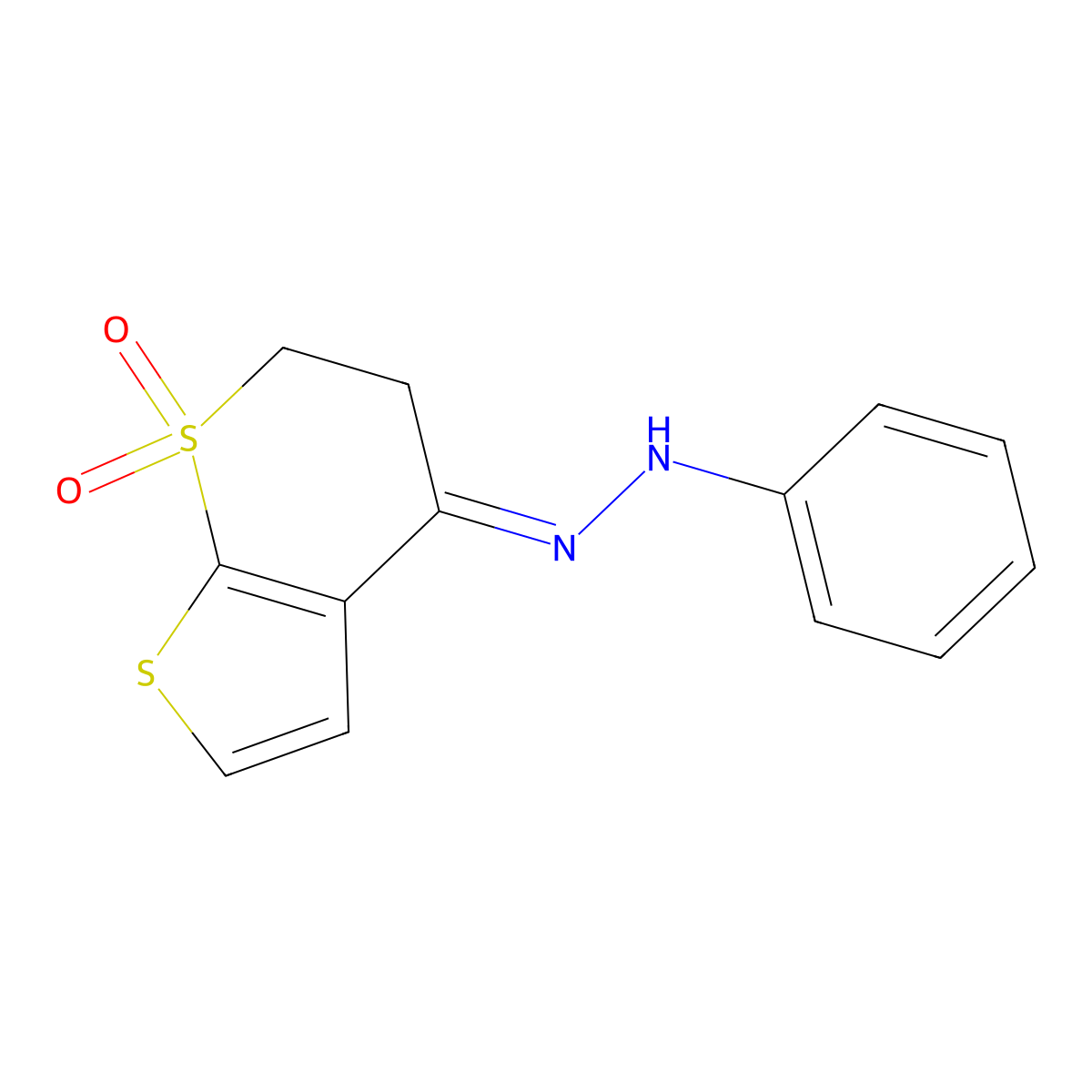 N-[(E)-(7,7-dioxo-5,6-dihydrothieno[2,3-b]thiopyran-4-ylidene)amino]aniline molecular structure, CAS 338416-92-5