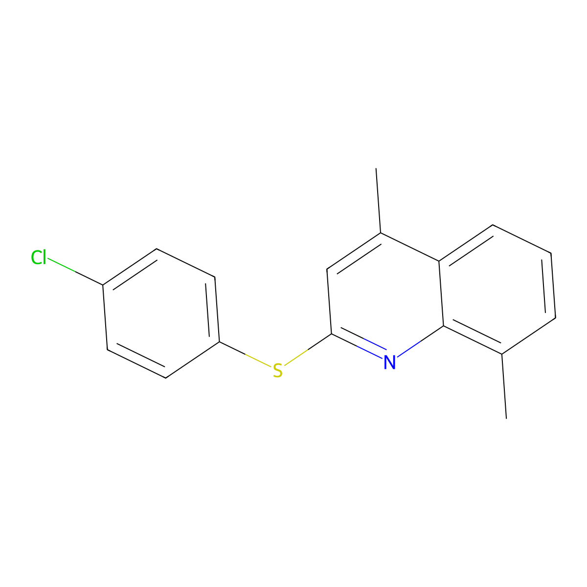 4-Chlorophenyl 4,8-dimethyl-2-quinolinyl sulfide molecular structure, CAS 338416-98-1