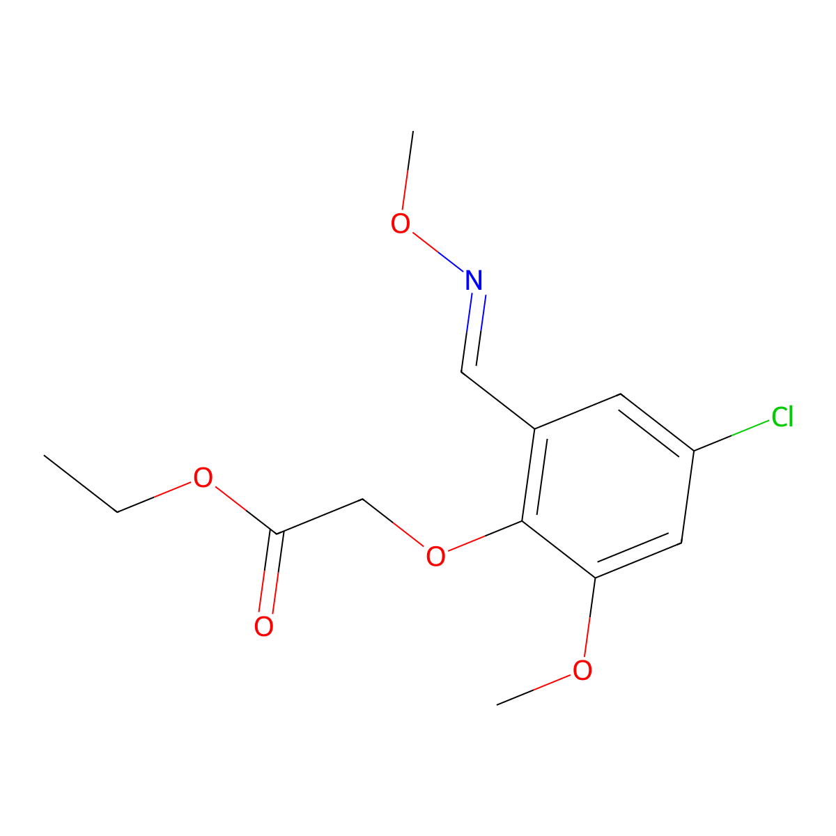 Ethyl 2-[4-chloro-2-methoxy-6-(methoxyiminomethyl)phenoxy]acetate molecular structure, CAS 338416-99-2