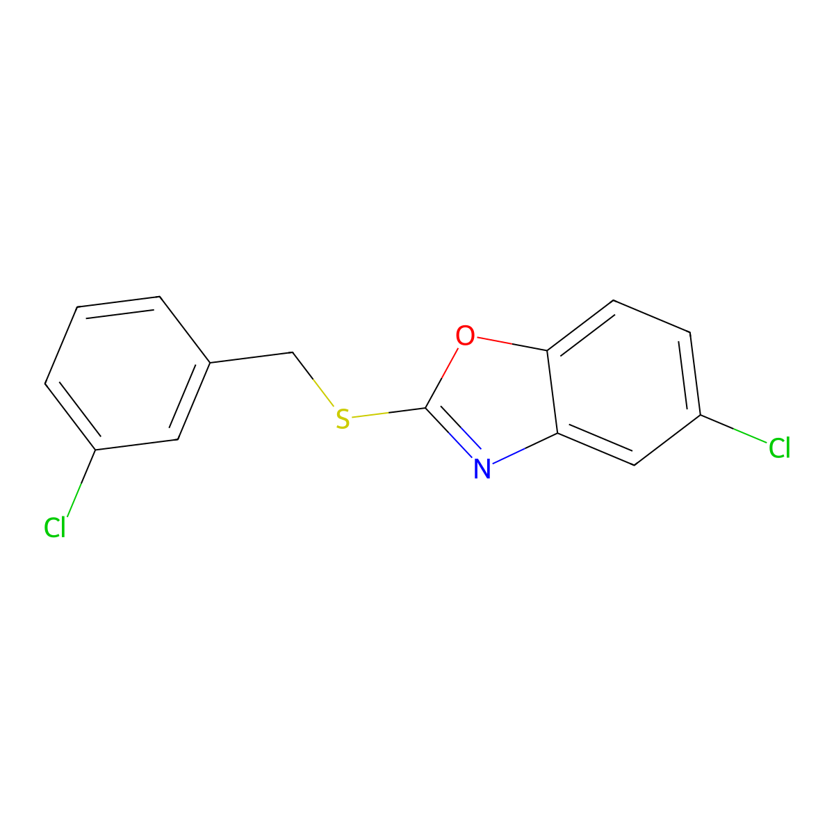5-Chloro-2-[(3-chlorobenzyl)sulfanyl]-1,3-benzoxazole molecular structure, CAS 338417-17-7