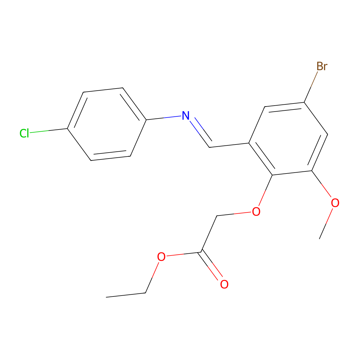 Ethyl 2-(4-bromo-2-{[(4-chlorophenyl)imino]methyl}-6-methoxyphenoxy)acetate molecular structure, CAS 338417-20-2