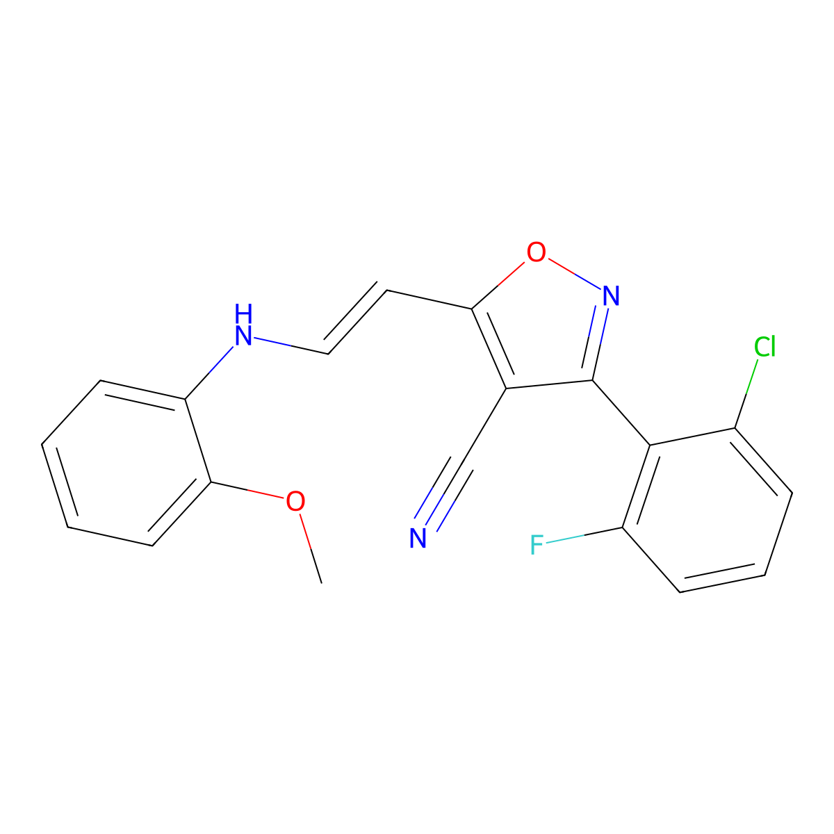 3-(2-Chloro-6-fluorophenyl)-5-[2-(2-methoxyanilino)vinyl]-4-isoxazolecarbonitrile molecular structure, CAS 338417-28-0