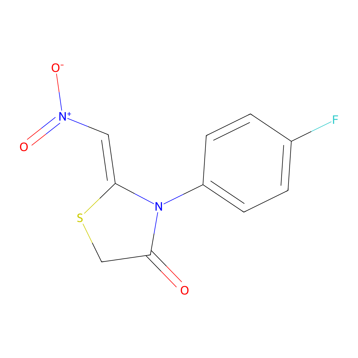 (2Z)-3-(4-fluorophenyl)-2-(nitromethylidene)-1,3-thiazolidin-4-one molecular structure, CAS 338417-49-5