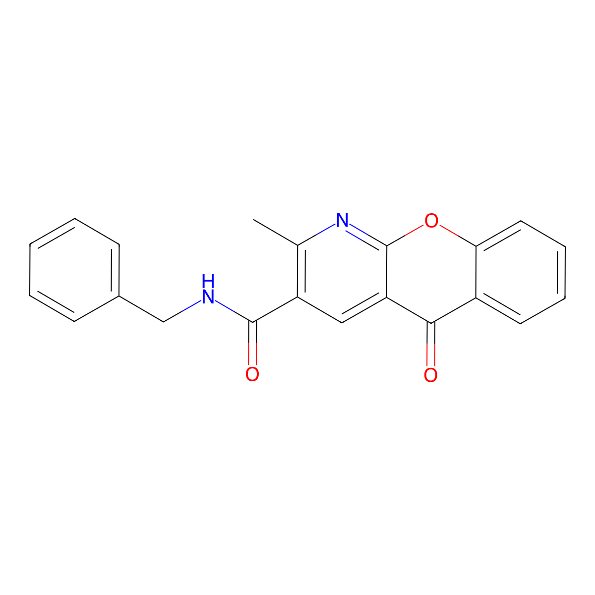 N-benzyl-2-methyl-5-oxo-5H-chromeno[2,3-b]pyridine-3-carboxamide molecular structure, CAS 338417-60-0
