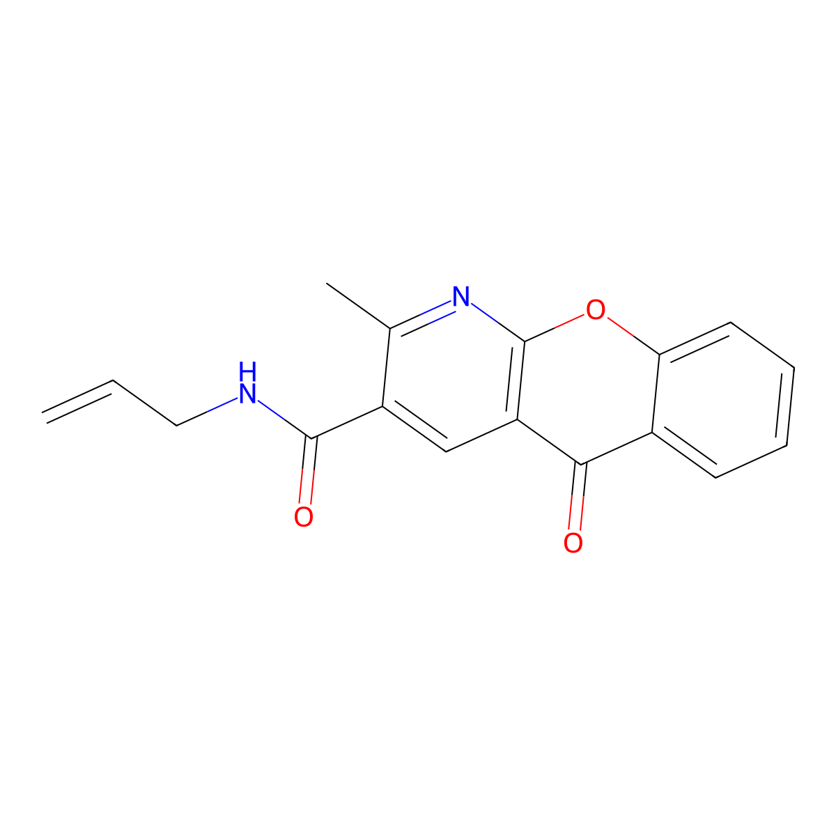 N-allyl-2-methyl-5-oxo-5H-chromeno[2,3-b]pyridine-3-carboxamide molecular structure, CAS 338417-63-3