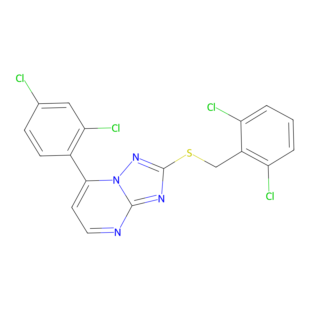 2-[(2,6-Dichlorobenzyl)sulfanyl]-7-(2,4-dichlorophenyl)[1,2,4]triazolo[1,5-a]pyrimidine molecular structure, CAS 338417-67-7