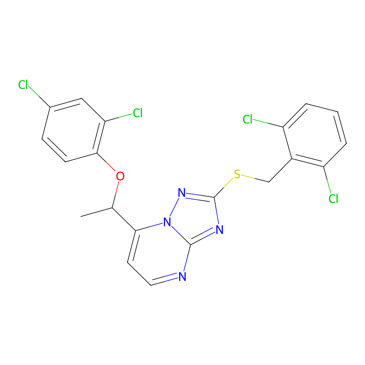 2-[(2,6-Dichlorobenzyl)sulfanyl]-7-[1-(2,4-dichlorophenoxy)ethyl][1,2,4]triazolo[1,5-a]pyrimidine molecular structure, CAS 338417-70-2