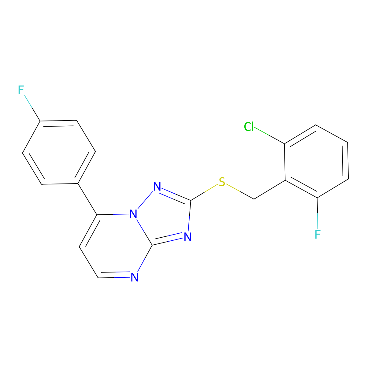 2-[(2-Chloro-6-fluorobenzyl)sulfanyl]-7-(4-fluorophenyl)[1,2,4]triazolo[1,5-a]pyrimidine molecular structure, CAS 338417-71-3