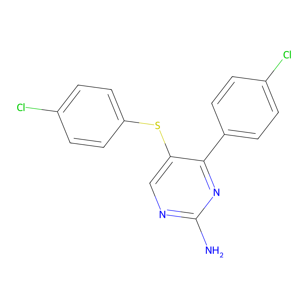 4-(4-Chlorophenyl)-5-[(4-chlorophenyl)sulfanyl]-2-pyrimidinamine molecular structure, CAS 338417-73-5