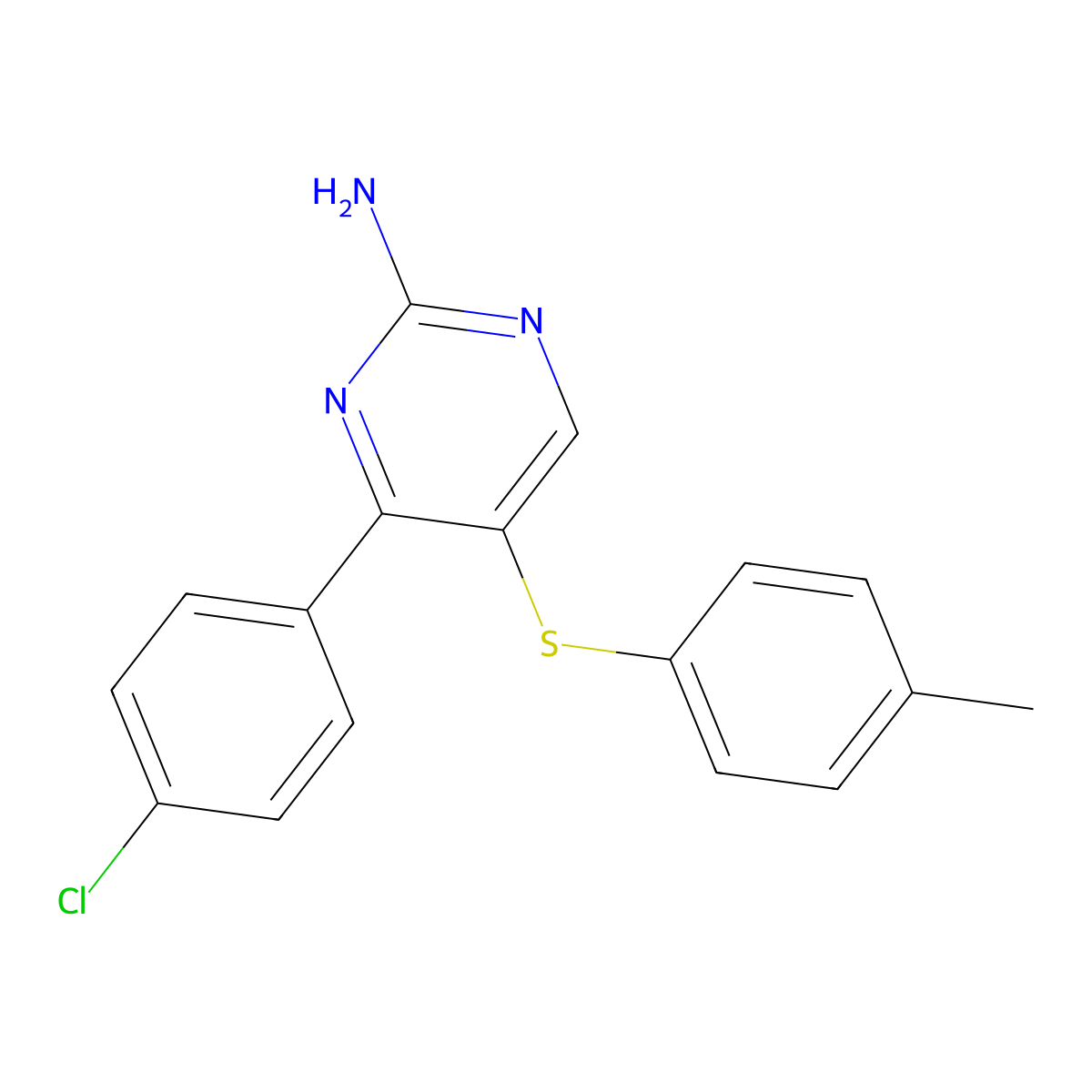 4-(4-Chlorophenyl)-5-[(4-methylphenyl)thio]-2-pyrimidinamine molecular structure, CAS 338417-74-6