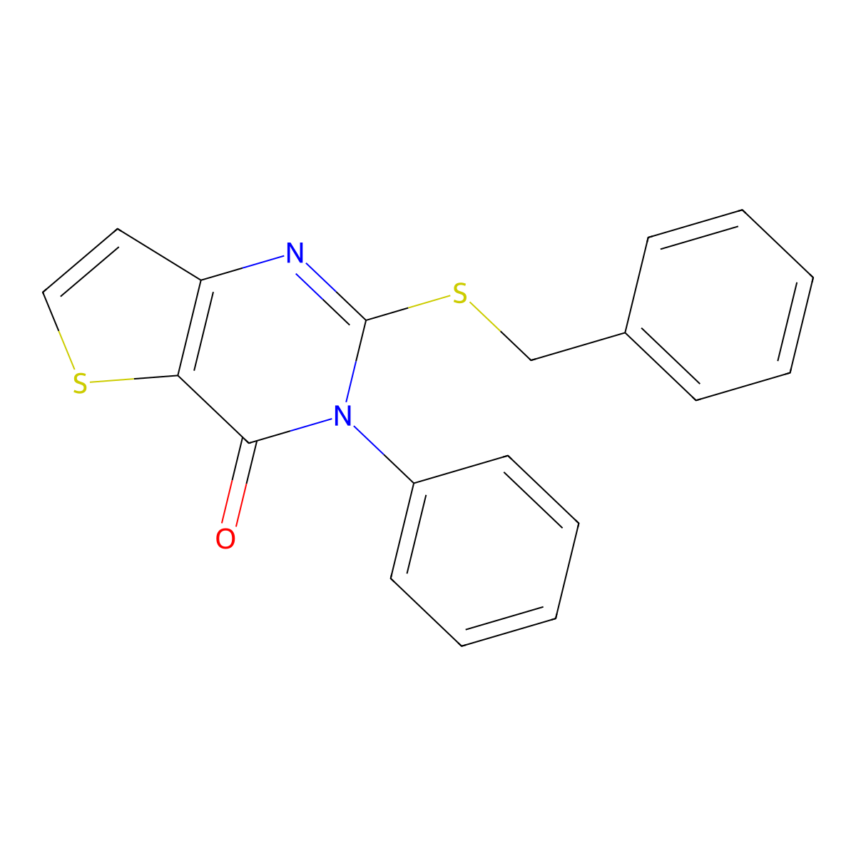 2-(benzylsulfanyl)-3-phenylthieno[3,2-d]pyrimidin-4(3H)-one molecular structure, CAS 338417-81-5