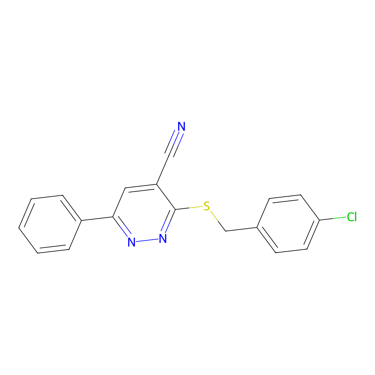 3-[(4-Chlorobenzyl)sulfanyl]-6-phenyl-4-pyridazinecarbonitrile molecular structure, CAS 338417-86-0