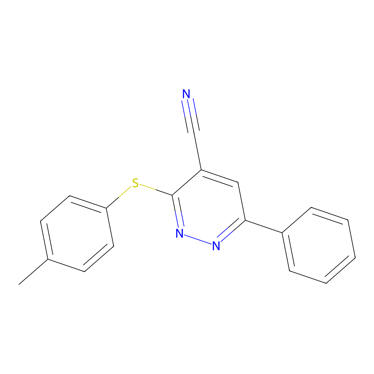 3-[(4-Methylphenyl)sulfanyl]-6-phenyl-4-pyridazinecarbonitrile molecular structure, CAS 338417-87-1