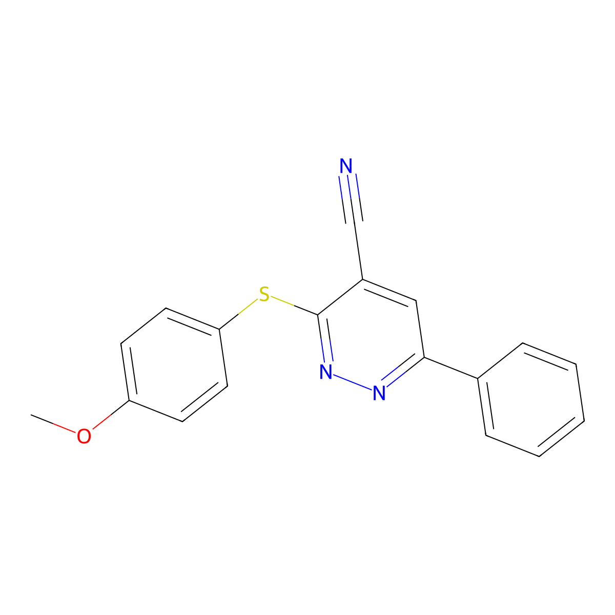 3-[(4-Methoxyphenyl)sulfanyl]-6-phenyl-4-pyridazinecarbonitrile molecular structure, CAS 338417-88-2
