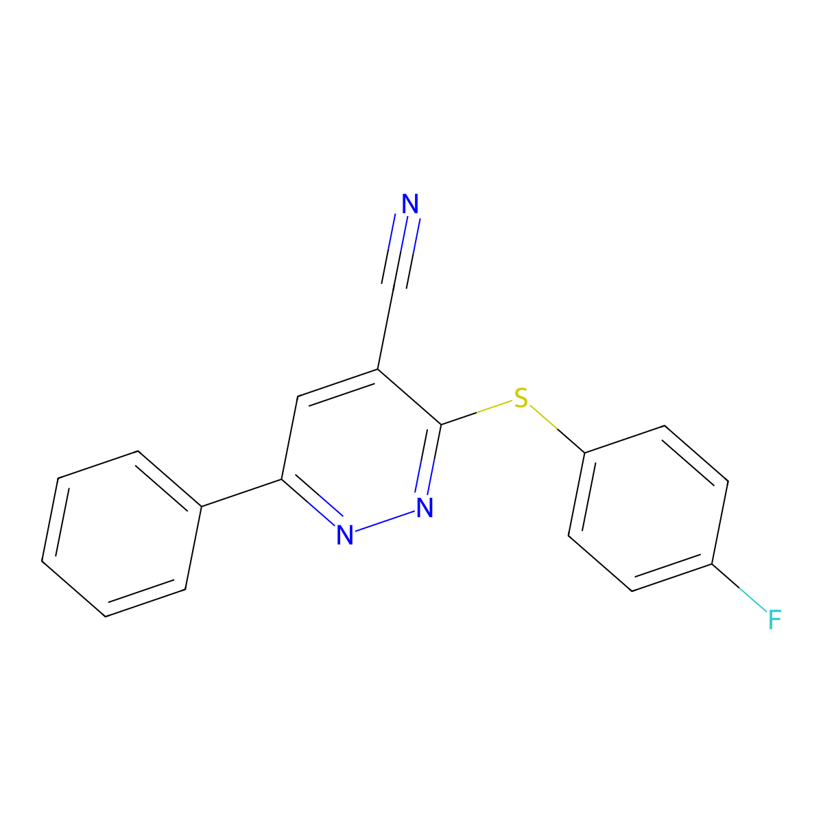 3-[(4-Fluorophenyl)sulfanyl]-6-phenyl-4-pyridazinecarbonitrile molecular structure, CAS 338417-93-9