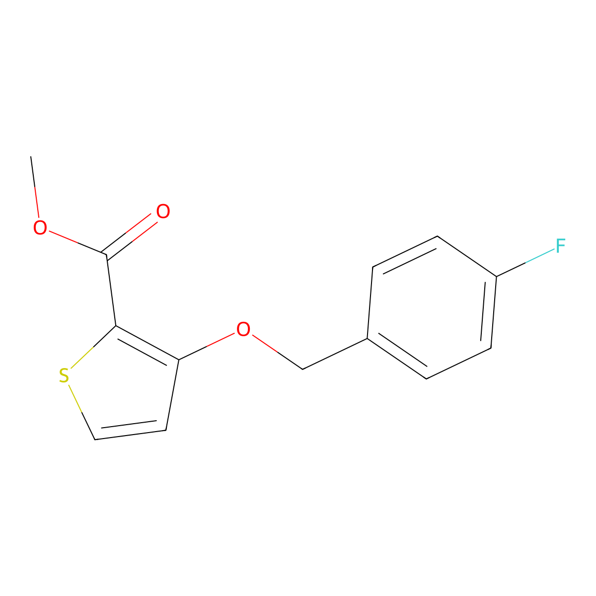 Methyl 3-[(4-fluorobenzyl)oxy]-2-thiophenecarboxylate molecular structure, CAS 338417-95-1