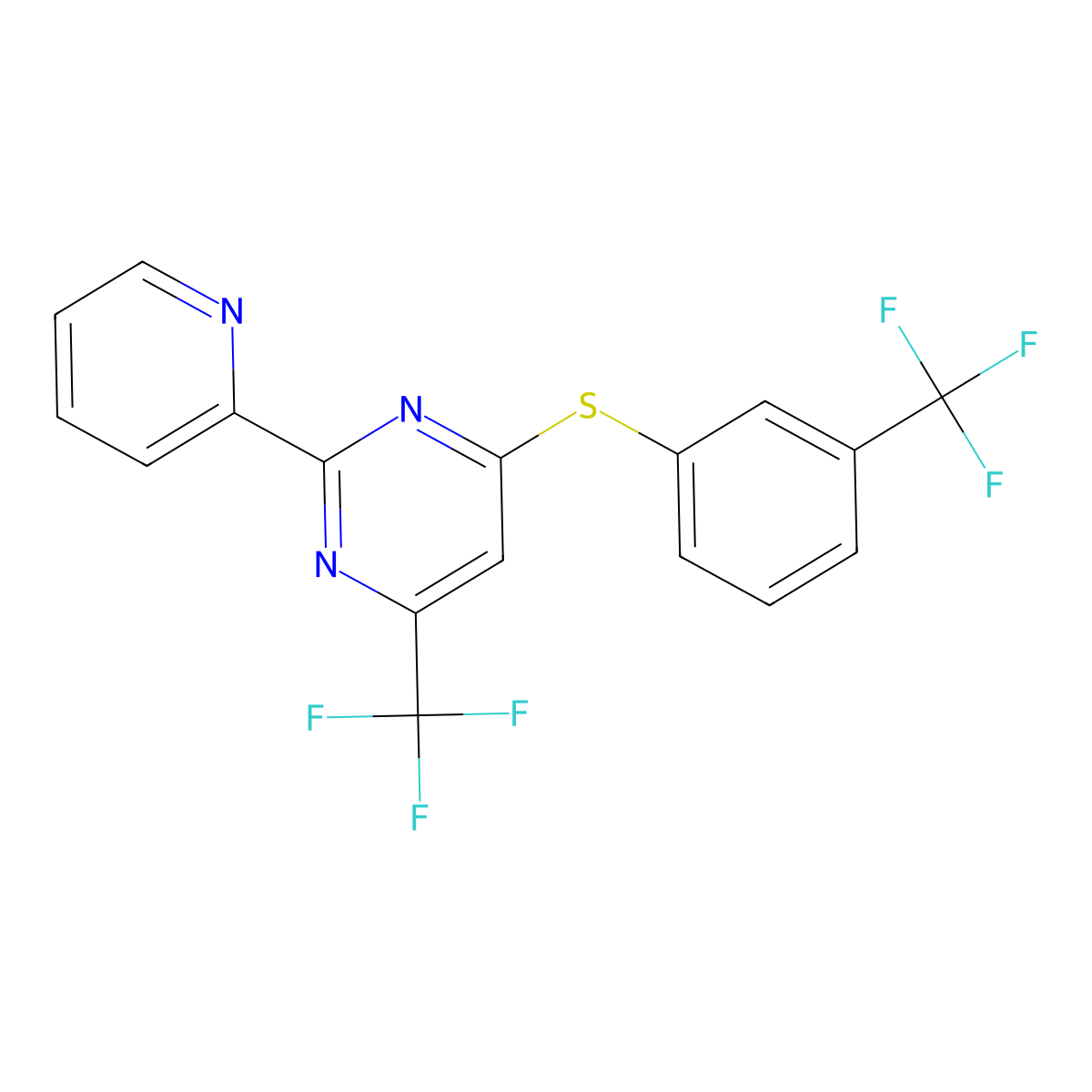2-(2-Pyridinyl)-4-(trifluoromethyl)-6-{[3-(trifluoromethyl)phenyl]sulfanyl}pyrimidine molecular structure, CAS 338418-06-7
