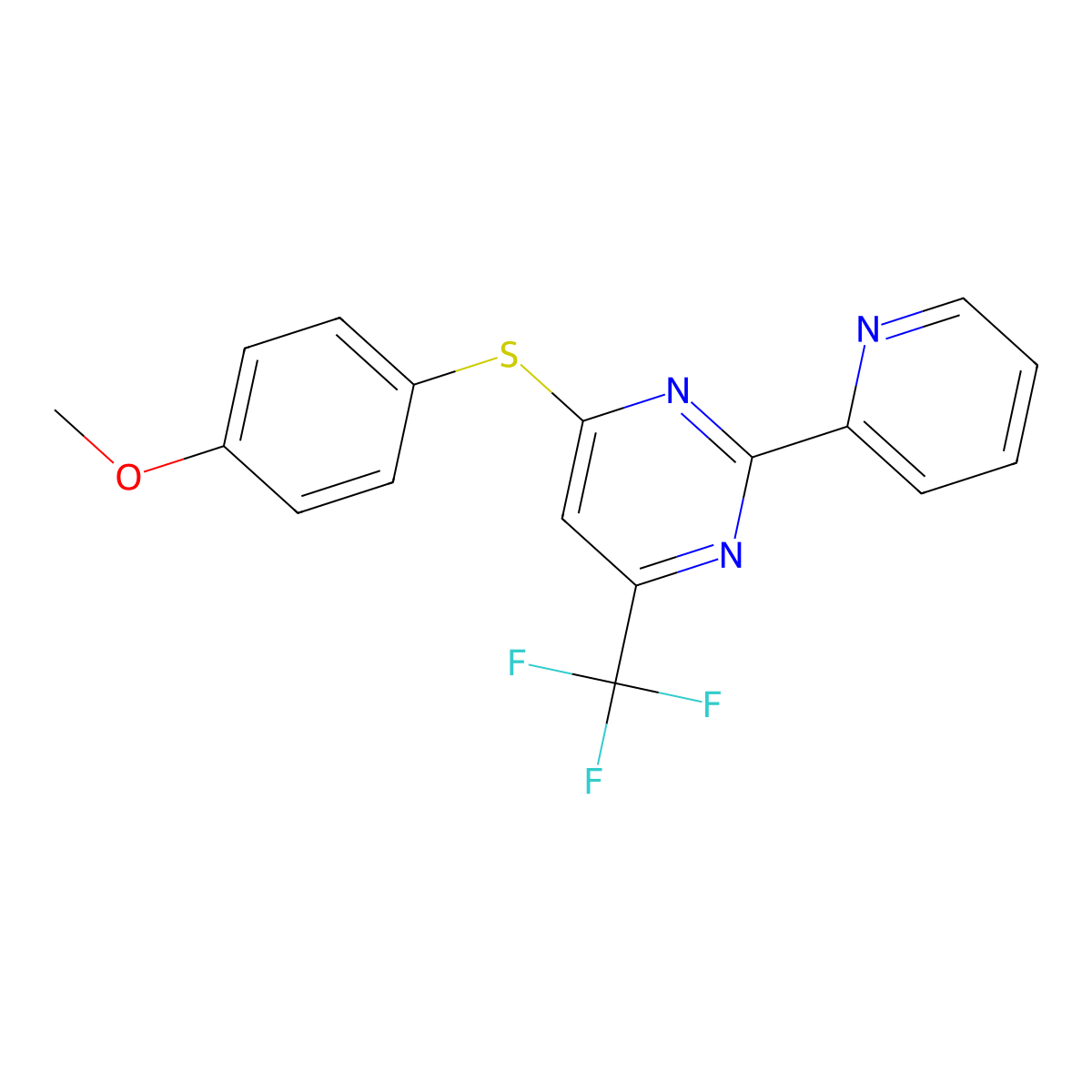 Methyl 4-{[2-(2-pyridinyl)-6-(trifluoromethyl)-4-pyrimidinyl]sulfanyl}phenyl ether molecular structure, CAS 338418-07-8
