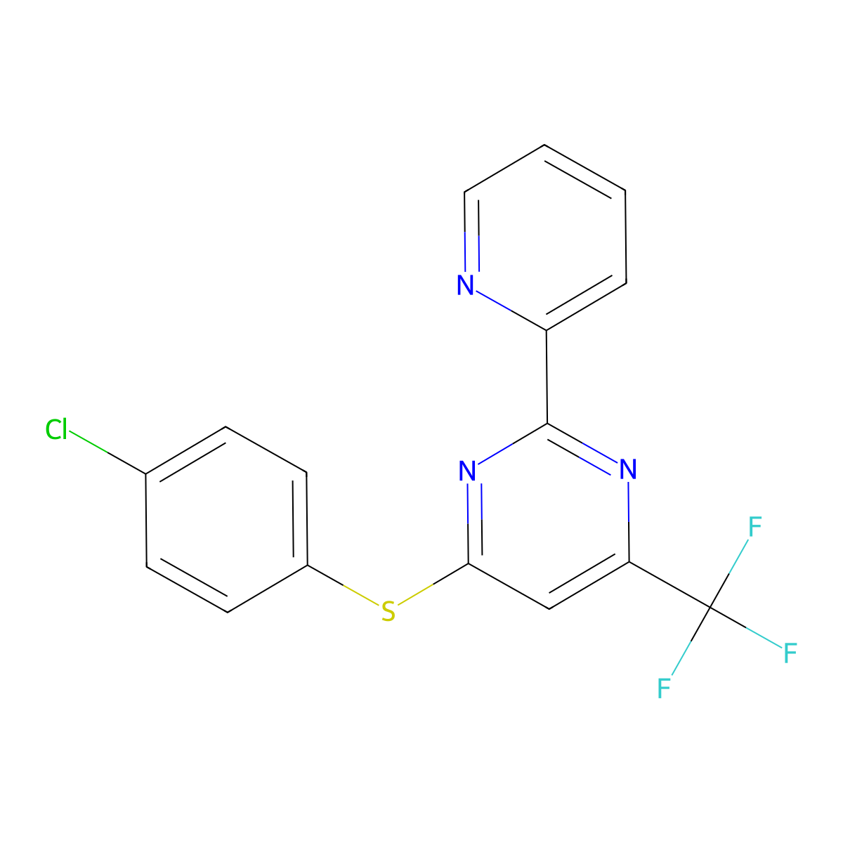 4-Chlorophenyl 2-(2-pyridinyl)-6-(trifluoromethyl)-4-pyrimidinyl sulfide molecular structure, CAS 338418-08-9