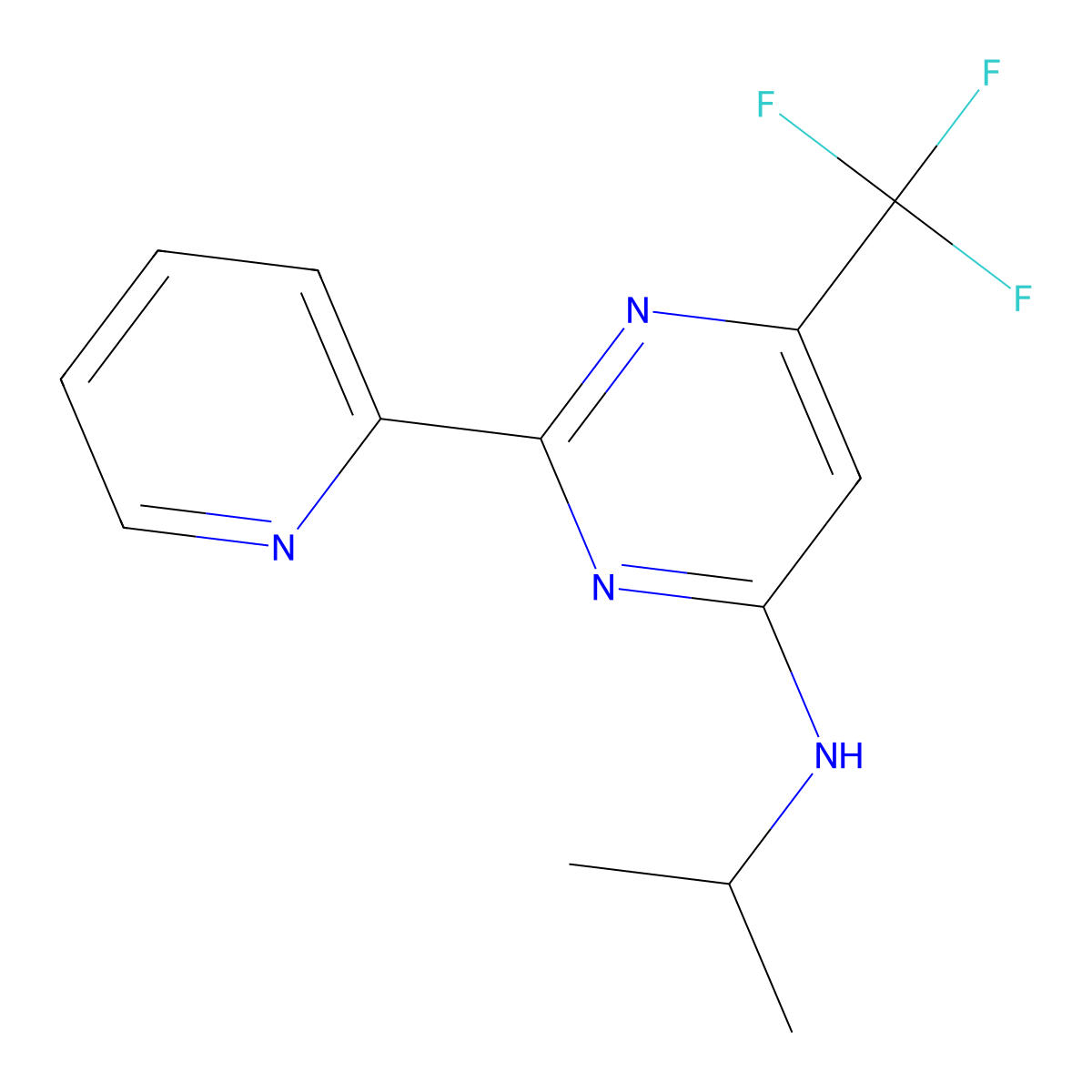 N-isopropyl-2-(2-pyridinyl)-6-(trifluoromethyl)-4-pyrimidinamine molecular structure, CAS 338418-21-6