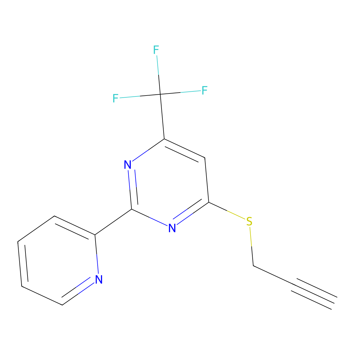 4-(2-Propynylsulfanyl)-2-(2-pyridinyl)-6-(trifluoromethyl)pyrimidine molecular structure, CAS 338418-25-0