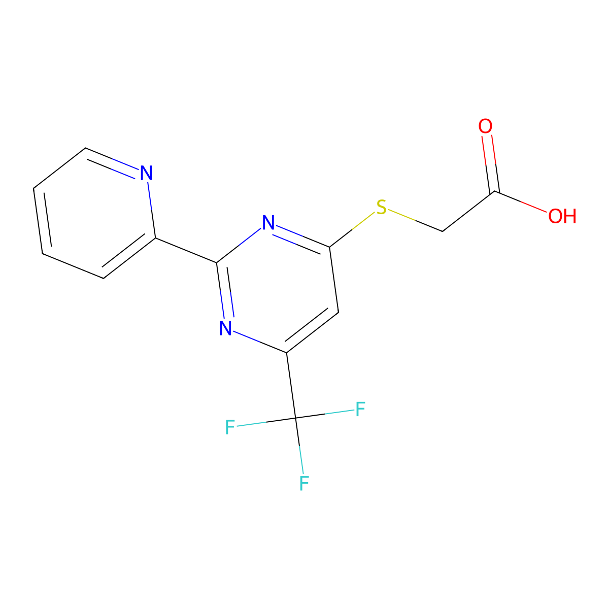 2-{[2-(2-Pyridinyl)-6-(trifluoromethyl)-4-pyrimidinyl]sulfanyl}acetic acid molecular structure, CAS 338418-26-1