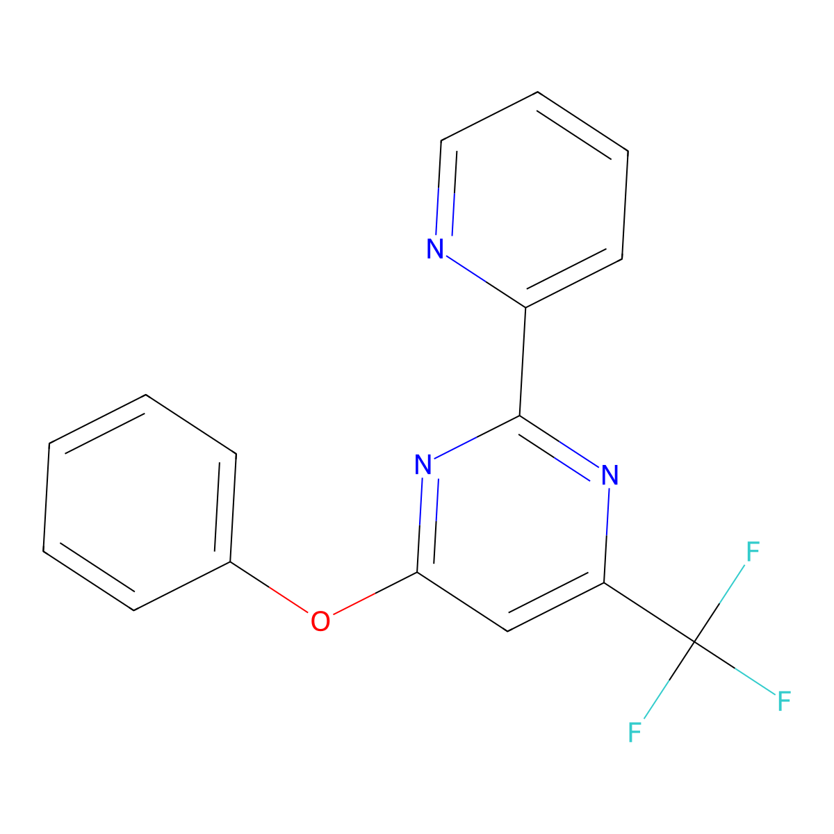 Phenyl 2-(2-pyridinyl)-6-(trifluoromethyl)-4-pyrimidinyl ether molecular structure, CAS 338418-27-2