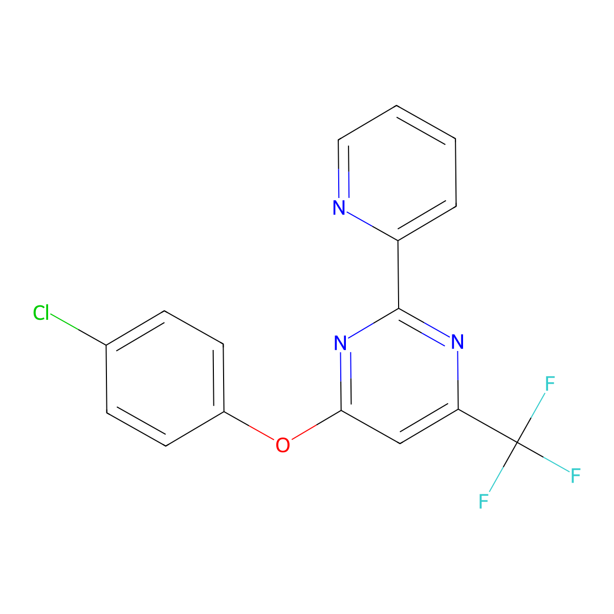 4-(4-Chlorophenoxy)-2-(2-pyridinyl)-6-(trifluoromethyl)pyrimidine molecular structure, CAS 338418-29-4