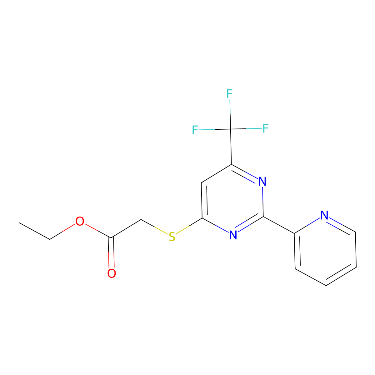 Ethyl 2-{[2-(2-pyridinyl)-6-(trifluoromethyl)-4-pyrimidinyl]sulfanyl}acetate molecular structure, CAS 338418-30-7