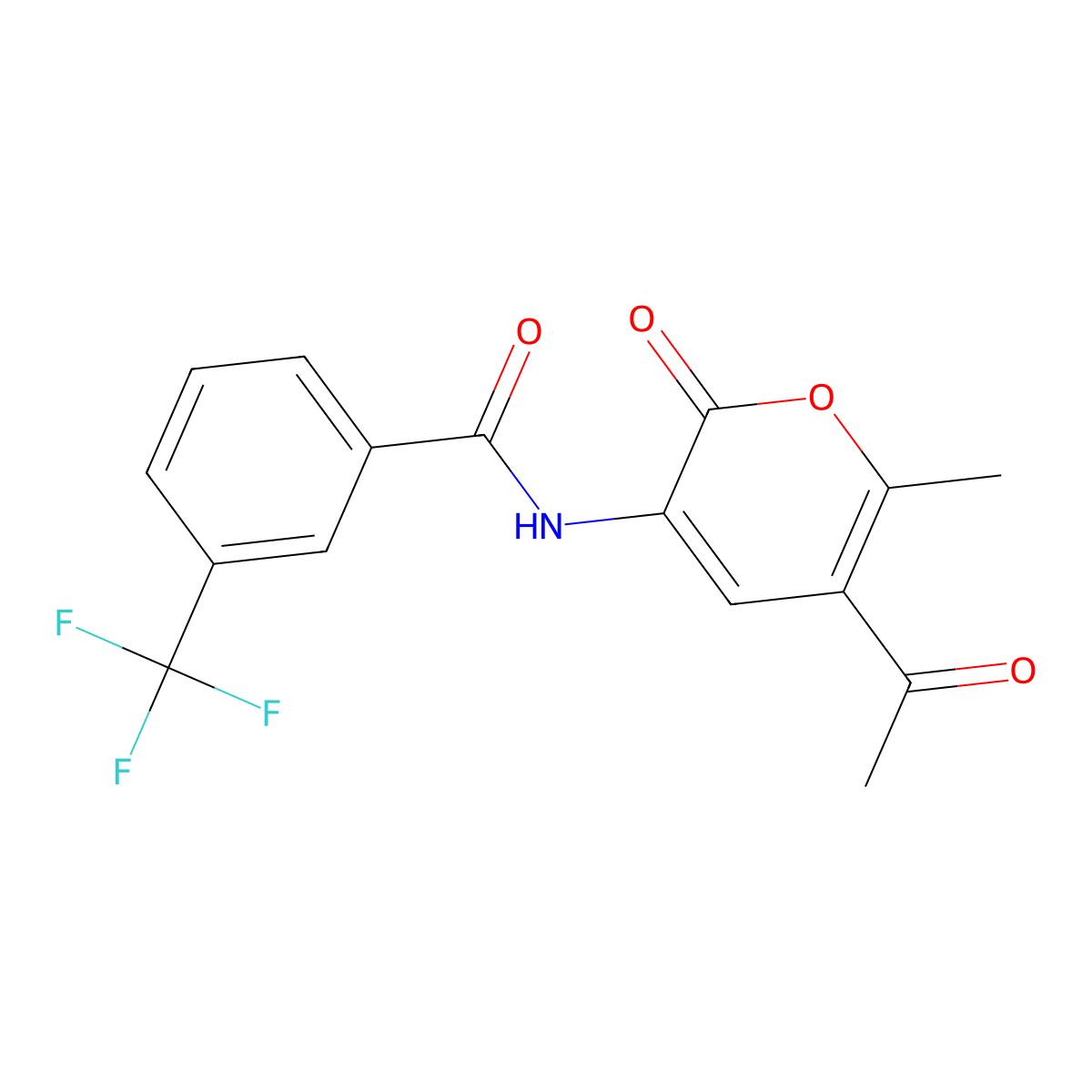 N-(5-acetyl-6-methyl-2-oxo-2H-pyran-3-yl)-3-(trifluoromethyl)benzenecarboxamide molecular structure, CAS 338418-31-8