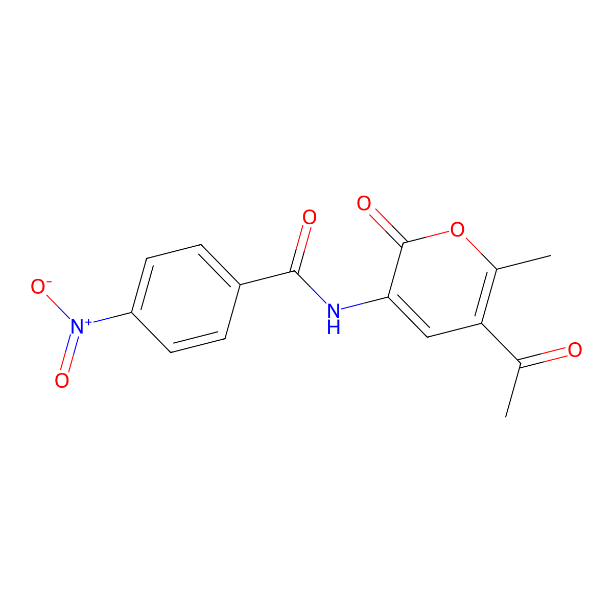 N-(5-acetyl-6-methyl-2-oxo-2H-pyran-3-yl)-4-nitrobenzenecarboxamide molecular structure, CAS 338418-33-0