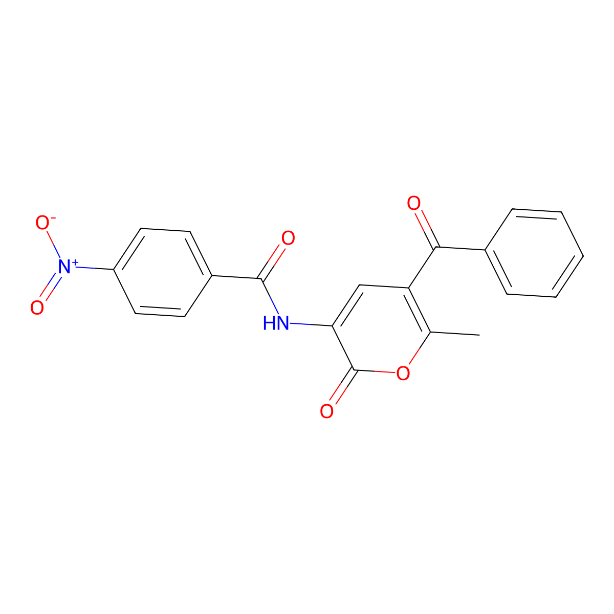 N-(5-benzoyl-6-methyl-2-oxo-2H-pyran-3-yl)-4-nitrobenzenecarboxamide molecular structure, CAS 338418-36-3