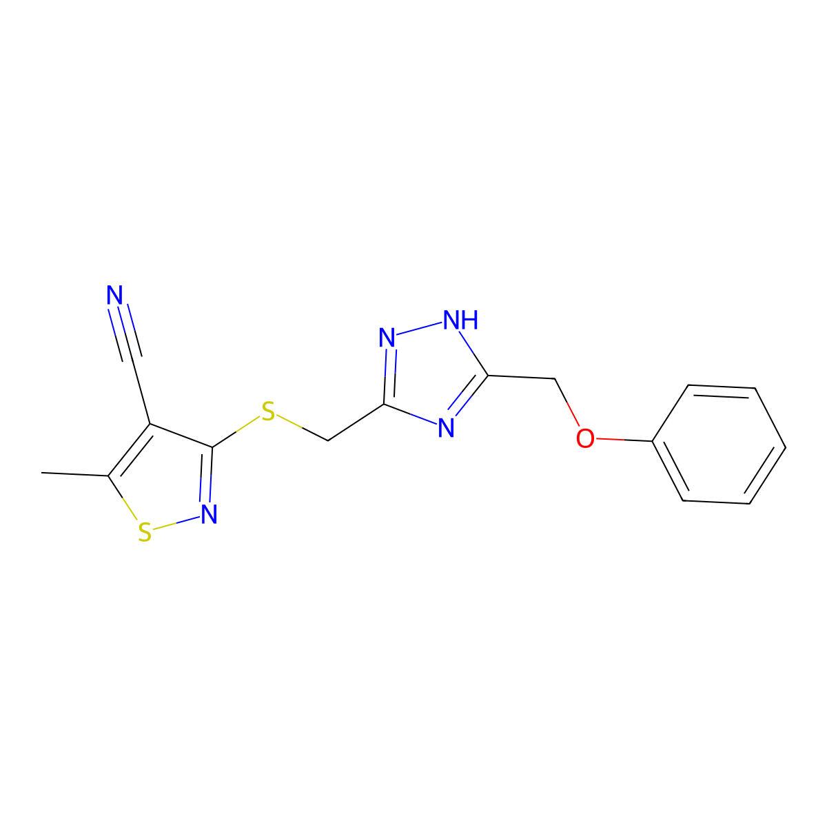 5-methyl-3-({[5-(phenoxymethyl)-1H-1,2,4-triazol-3-yl]methyl}sulfanyl)-4-isothiazolecarbonitrile molecular structure, CAS 338418-70-5
