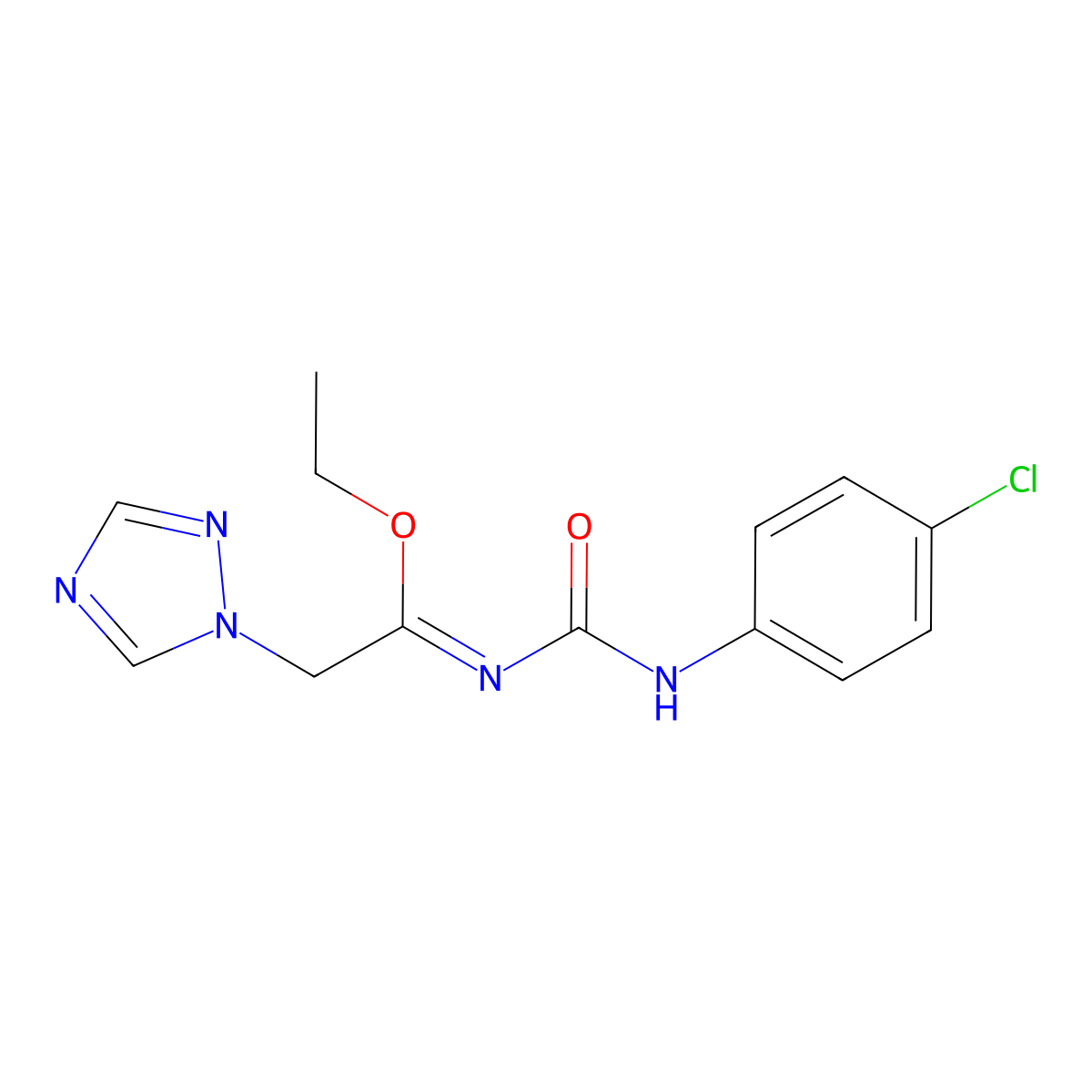 N-(4-chlorophenyl)-N'-[1-ethoxy-2-(1H-1,2,4-triazol-1-yl)ethylidene]urea molecular structure, CAS 338418-77-2