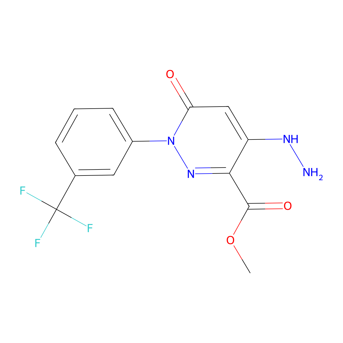 Methyl 4-hydrazino-6-oxo-1-[3-(trifluoromethyl)phenyl]-1,6-dihydro-3-pyridazinecarboxylate molecular structure, CAS 338418-85-2