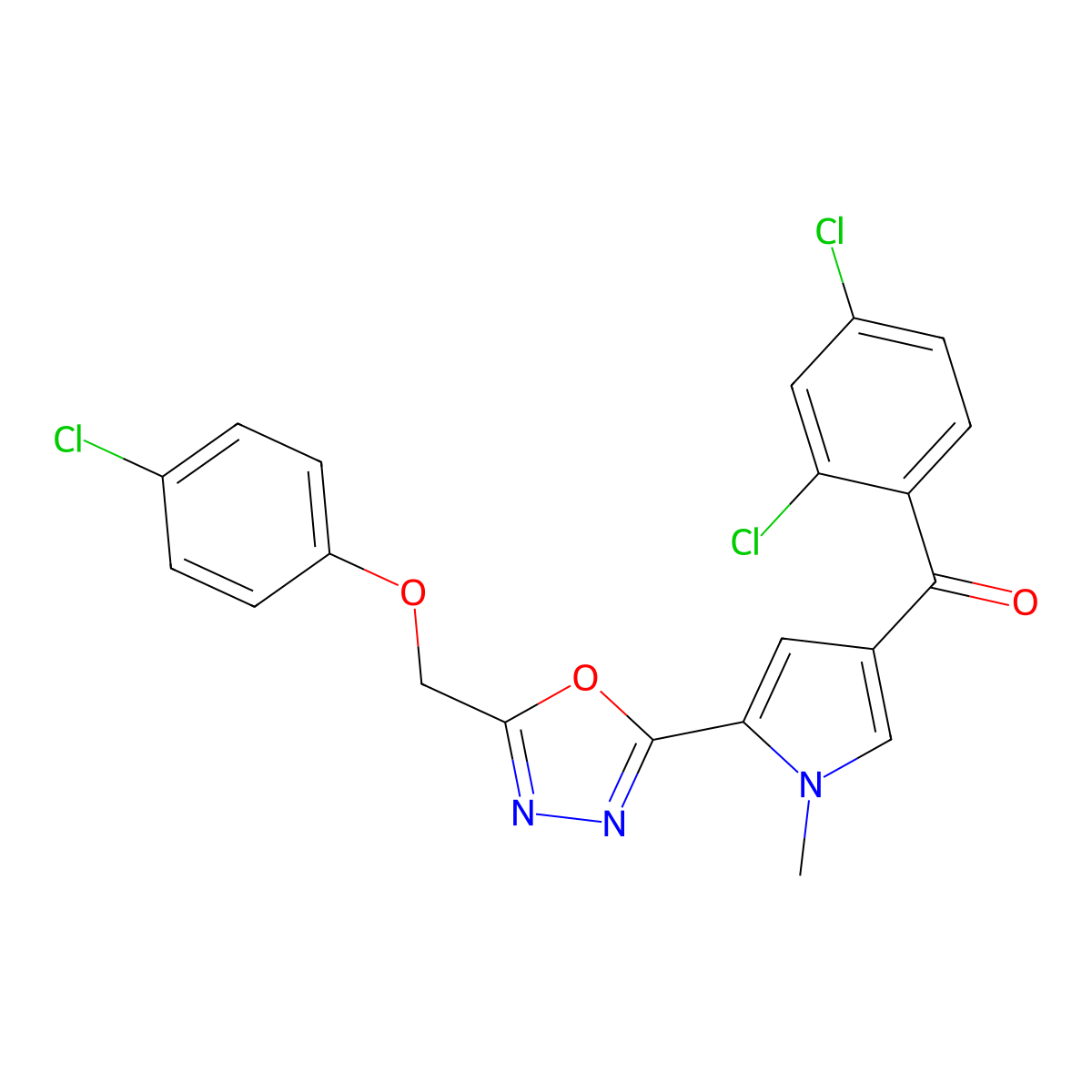 (5-{5-[(4-chlorophenoxy)methyl]-1,3,4-oxadiazol-2-yl}-1-methyl-1H-pyrrol-3-yl)(2,4-dichlorophenyl)methanone molecular structure, CAS 338418-87-4