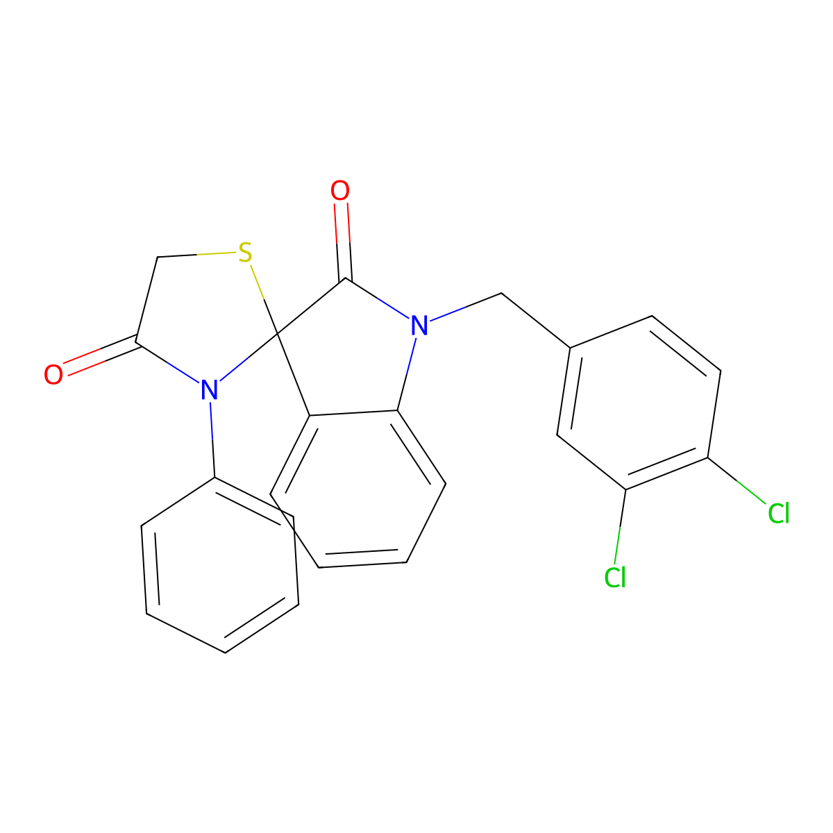 1-[(3,4-Dichlorophenyl)methyl]-3'-phenyl-1,2-dihydrospiro[indole-3,2'-[1,3]thiazolidine]-2,4'-dione molecular structure, CAS 338418-94-3