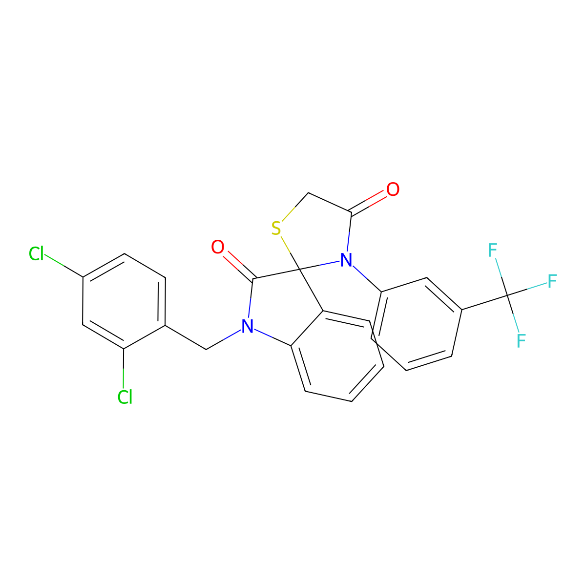 1'-[(2,4-Dichlorophenyl)methyl]-3-[3-(trifluoromethyl)phenyl]spiro[1,3-thiazolidine-2,3'-indole]-2',4-dione molecular structure, CAS 338419-00-4