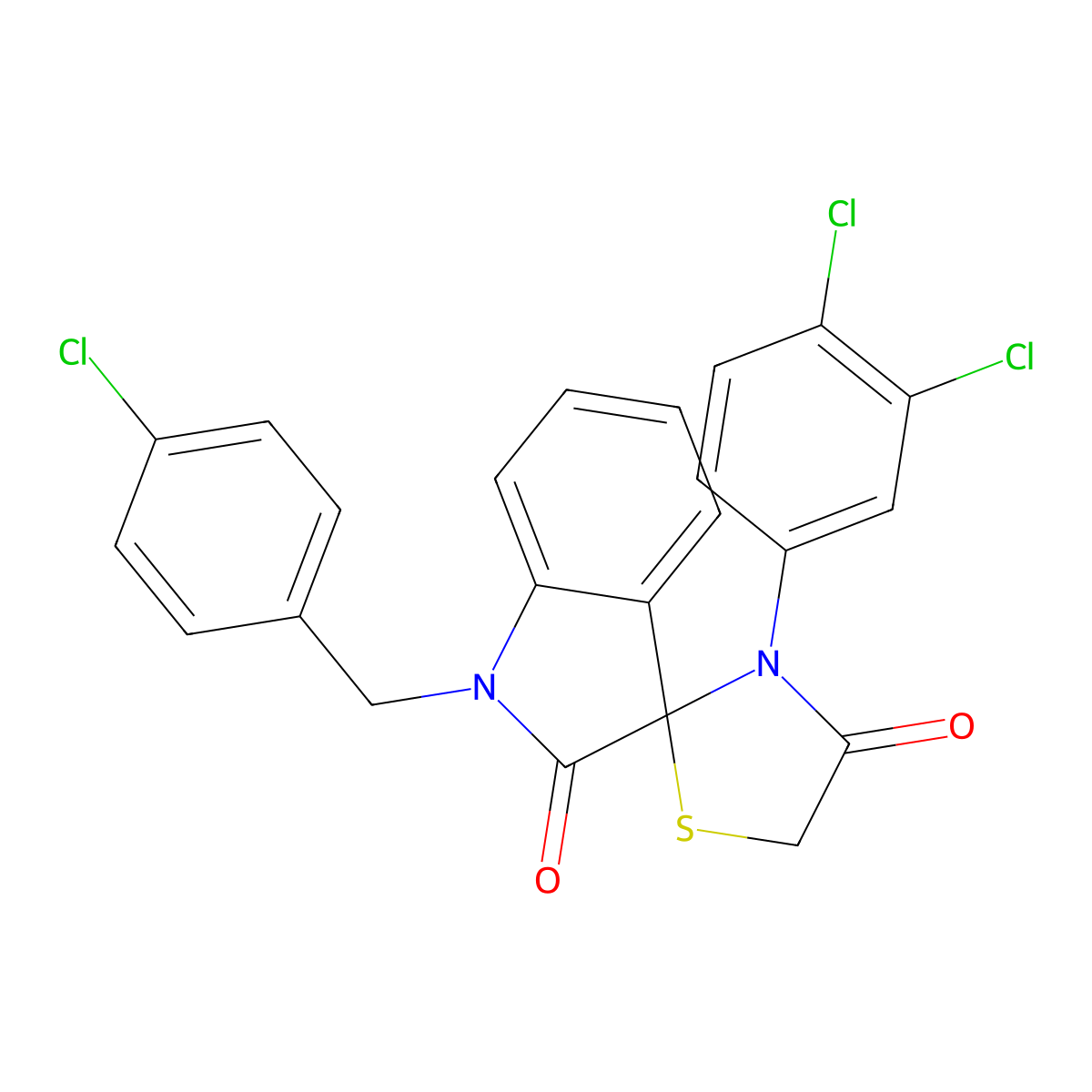 1'-[(4-Chlorophenyl)methyl]-3-(3,4-dichlorophenyl)spiro[1,3-thiazolidine-2,3'-indole]-2',4-dione molecular structure, CAS 338419-05-9